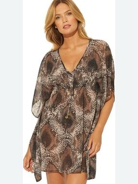 Bleu Rod Beattie Snake Print Tunic in Black, White & Brown SZ Large